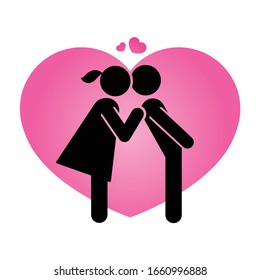 Pictograma representando um casal apaixonado. Um sinal e símbolo de beijos românticos e Valentines.