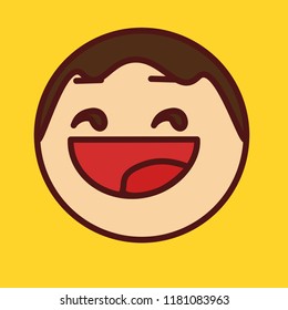pictogram and satisfied character looking sideways that just saw something awesome & now has happy smiling face and facial expression awesomeness  simple colored emoticon  primitive vector art