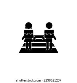 Pictogram: Schoolchildren boy and girl from behind with school bag at zebra crossing