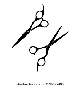 Pictogram scissors. Scissor icon. Silhouette black scissors isolated on white background. Symbol barber. Simple open scissor for design of hairdresser, etc. Cut line paper. Outline sign. Vector