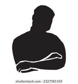 Pictogram of senior male silhouette thinking with folded arms black