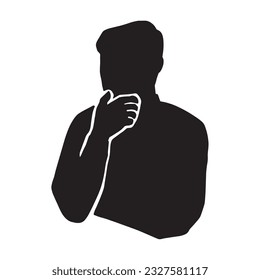 Pictogram of senior male silhouette thinking with hand on chin black