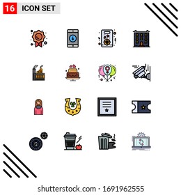Piktogramm-Set mit 16 einfachen, flachen, gefliesten Linien des Hauses; Bau; Pfeil; Gebäude; Bearbeitbare Design-Elemente für kreative Vektorillustrationen