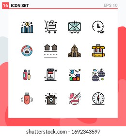 Conjunto de pictogramas de 16 líneas de diagrama llenas de color sencillo; tiempo; regalo; comercialización; ayuda para editar elementos de diseño de vectores creativos
