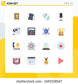 Pictogram Set of 16 Simple Flat Colors of communication; microphone; antibiotics; mic; audio Editable Pack of Creative Vector Design Elements