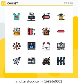 Conjunto de pictogramas de 16 líneas de ideas llenas de color plano simple; creativo; botón; ordenador; elementos de diseño de vectores creativos editables para frutas
