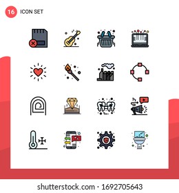 Pictogram Set of 16 Simple Flat Color Filled Lines of heart; device; american; computer; store Editable Creative Vector Design Elements