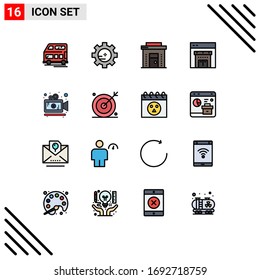 Pictogram Set of 16 Simple Flat Color Filled Lines of video; camera; commercial; shopping; online Editable Creative Vector Design Elements
