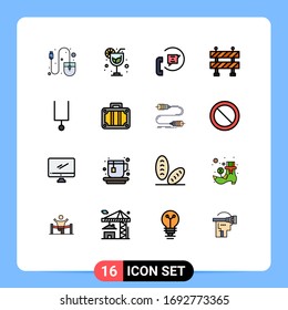 Pictogram Set of 16 Simple Flat Color Filled Lines of beach; music; contact; instrument; block Editable Creative Vector Design Elements