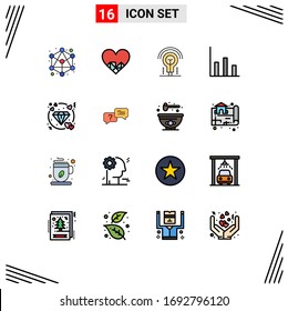 Pictogram Set of 16 Simple Flat Color Filled Lines of wedding; heart; idea; diamond; graphic Editable Creative Vector Design Elements