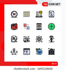 Pictogram Set of 16 Simple Flat Color Filled Lines of multimedia; file document; radiator; error; develop Editable Creative Vector Design Elements