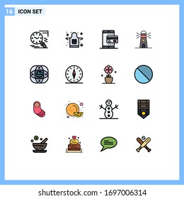 Pictogram Set of 16 Simple Flat Color Filled Lines of artificial; navigation; card; building; smartphone Editable Creative Vector Design Elements