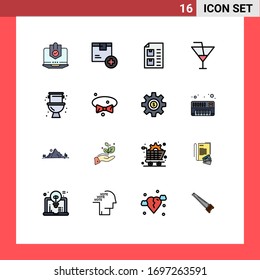 Pictogram Set of 16 Simple Flat Color Filled Lines of drink; list; box; document; check Editable Creative Vector Design Elements
