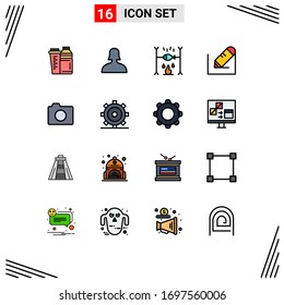 Pictogram Set of 16 Simple Flat Color Filled Lines of image; school; dinner; text; pencil Editable Creative Vector Design Elements