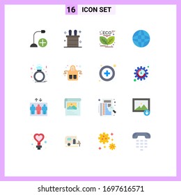 Pictogram Set of 16 Simple Flat Colors of ring; diamond; energy; world; arrow Editable Pack of Creative Vector Design Elements