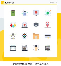 Piktogramm-Set mit 16 einfachen, flachen Farben der Feier; Dekoration; Warnung; Weihnachten; sprint Editable Pack von kreativen Vektorillustration Design Elements