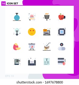 Pictogram Set of 16 Simple Flat Colors of idea; creative; wealth; back to school; medical apple Editable Pack of Creative Vector Design Elements