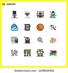 Pictogram Set of 16 Simple Flat Color Filled Lines of sunblock; summer; computer; protection; creative Editable Creative Vector Design Elements