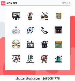 Pictogram Set of 16 Simple Flat Color Filled Lines of game; check; kayak; pen; stationary Editable Creative Vector Design Elements