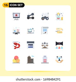 Juego de pictogramas de 16 colores planos simples de efectivo; financiación; levantamiento de pesas; bolsa; controlador Paquete editable de elementos de diseño de vectores creativos