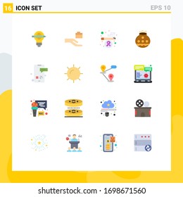 Piktogramm-Set mit 16 einfachen, flachen Nachrichtenfarben; Festival; Zigarette; Pongal; Sandbearbeitungspaket für kreative Vektorillustration-Design-Elemente