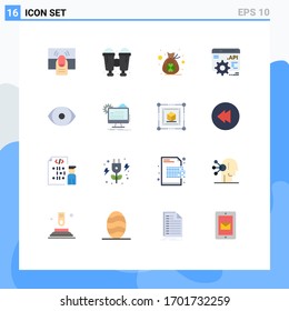 Conjunto de pictogramas de 16 colores planos simples de humanos; ojo; bolsa; interfaz del programa de aplicación; paquete editable api de elementos de diseño de vectores creativos