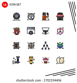 Pictogram Set of 16 Simple Flat Color Filled Lines of web; food; gunman; fast food; real Editable Creative Vector Design Elements