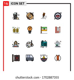 Pictogram Set of 16 Simple Flat Color Filled Lines of wheat; food; construction; farm; nature Editable Creative Vector Design Elements