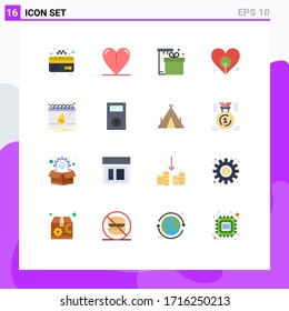 Conjunto de pictogramas de 16 colores planos sencillos de notificación; calendario; paquete; campana; paquete editable de día de elementos de diseño de vectores creativos