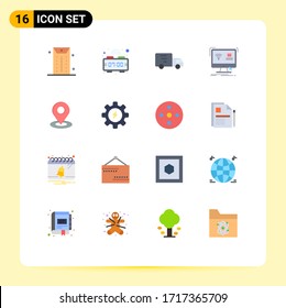 Piktogramm-Set mit 16 einfachen, flachen Navigationsfarben; durchsuchen; Verkehr; intelligent; bearbeitbares Monitorpaket für kreative Vektorillustration-Design-Elemente
