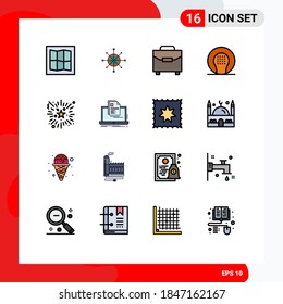 Pictogram Set of 16 Simple Flat Color Filled Lines of firework; recreation; gateway; game; athletics Editable Creative Vector Design Elements
