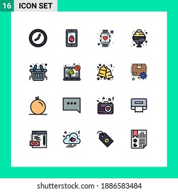 Pictogram Set of 16 Simple Flat Color Filled Lines of bag; basket; love; sweet; cocktail Editable Creative Vector Design Elements