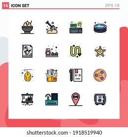 Pictogram Set of 16 Simple Flat Color Filled Lines of music; file; device; garden; swim Editable Creative Vector Design Elements