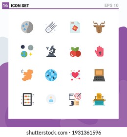 Pictogram Set of 16 Simple Flat Colors of biology; science; design; earth; reindeer Editable Pack of Creative Vector Design Elements