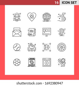 Pictogram Set of 16 Simple Outlines of contact us; communication; internet; tab; faucet Editable Vector Design Elements