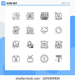 Pictogram Set of 16 Simple Outlines of communication; hitting; book; auctioneer; video Editable Vector Design Elements