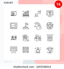 Pictograma conjunto de 16 líneas simples de dinero; señal; patrick; wifi; elementos de diseño de vectores editables por ordenador