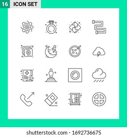 Pictogram Set of 16 Simple Outlines of video; collection; wedding; rail; bathroom Editable Vector Design Elements