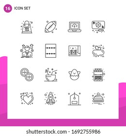 Pictogram Set of 16 Simple Outlines of man; service; usa; repairs; development Editable Vector Design Elements