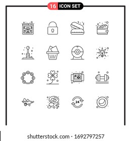 Pictogram Set of 16 Simple Outlines of recreation; games; food; fun; wallet Editable Vector Design Elements