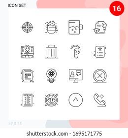 Pictogram Set of 16 Simple Outlines of education; mug; cooking; drink; supermarket Editable Vector Design Elements