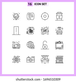 Pictogram Set of 16 Simple Outlines of device; food; military; fast; cup Editable Vector Design Elements