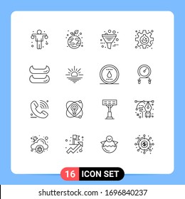 Pictogram Set of 16 Simple Outlines of boat; gear; business; flask; product Editable Vector Design Elements