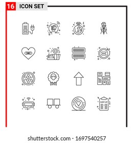 Pictogram Set of 16 Simple Outlines of hurt; level; heart; construction; laser Editable Vector Design Elements
