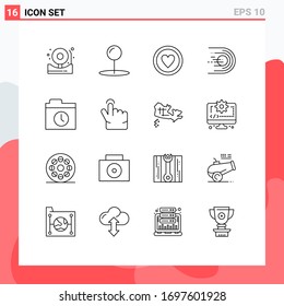 Pictogram Set of 16 Simple Outlines of folder; space; love; light; comet Editable Vector Design Elements