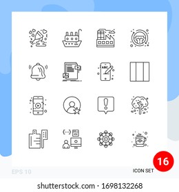 Pictogram Set of 16 Simple Outlines of bell; fashion; vessel; clothing; casual Editable Vector Design Elements