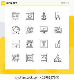 Conjunto de pictogramas de 16 líneas simples de lluvia en la nube; calentador; compras; caldera; Elementos de diseño de vectores editables de tubo