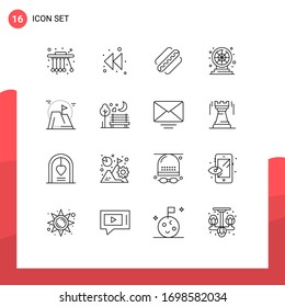 Conjunto de pictogramas de 16 líneas de misión simples; bandera; hotdog; logro; elementos de diseño de vectores editables para juegos