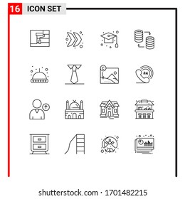 Pictogram Set of 16 Simple Outlines of share; sql; cap; server; study Editable Vector Design Elements