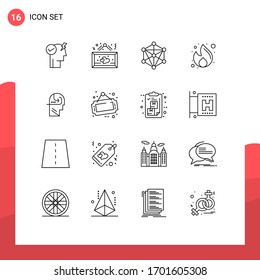 Pictogram Set of 16 Simple Outlines of seo; marketing; romantic; fire; machine Editable Vector Design Elements